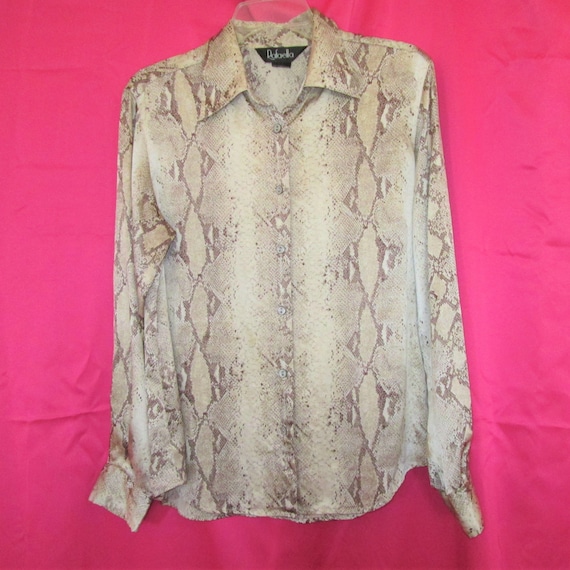 1990s vintage silk snakeskin animal print blouse s