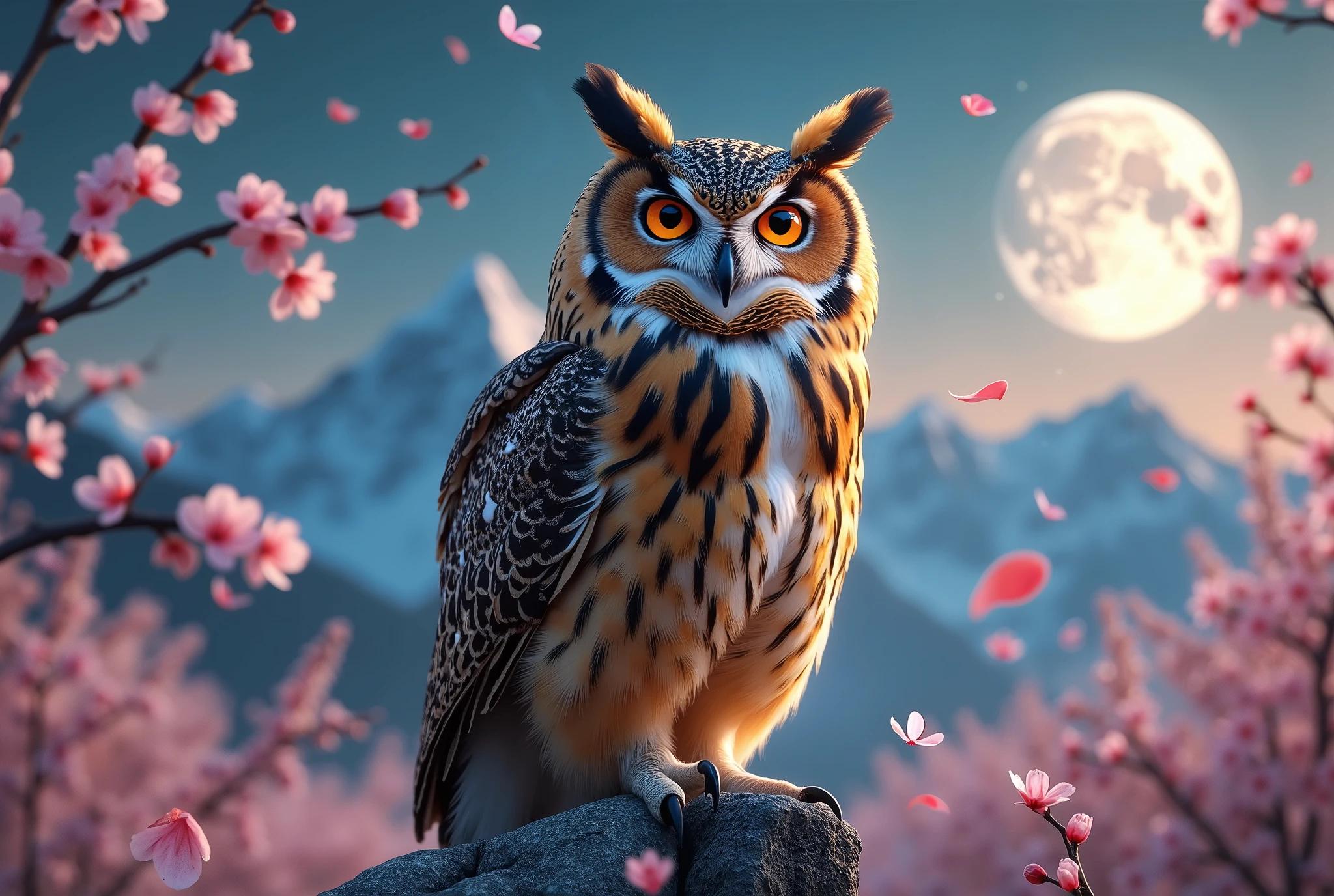Mystical Great Horned Owl and Cherry Blossoms in Moonlight (120, 252, 500-Piece)