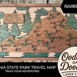 Virginia State Park Travel Map | Wooden Tracker, Adventure Wall Art, Hiking Gift