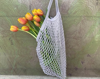 Reuseable Grocery Bag Mesh Bag Lavender Cotton String Tote Farmers Market Bag Retro String Tote Health Food Store Cotton Tote Pale Purple