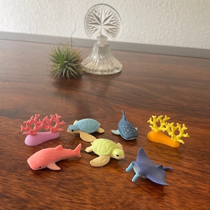 Iwako Eraser, Animal Eraser, Animal Miniature, Stationary Gift Set, Back to School, Aquarium figurine, Sea Turtle Gift, Shark Mini