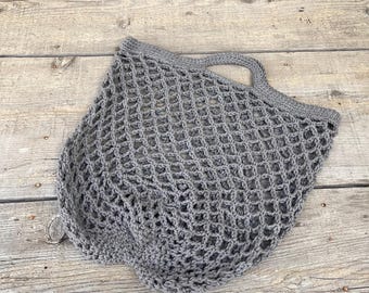 Grocery bag crochet Short Handled Mesh Bag Mesh Beach Bag Farmers Market Bag Gray Bag Modern Market Tote Modern Crochet Mesh Beach Toy Tote