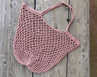 Crochet Market Bag, French Market Bag, French String Market Tote, Reusable Grocery Bag, Mesh Shoulder Bag, Cotton Grocery Tote, Beige Bag