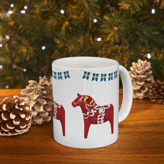 Schwedische Geschenk, schwedische Tasse, schwedische Kaffeetasse, skandinavische Volkskunst, Dalapferd Geschenk, schwedische Dekoration, schwedische Dekoration, skandinavische Kunst