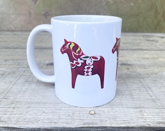 Dalapferd Becher Schwedische Volkskunst Kaffeetasse Geschenk für Mutter Küche Dekor Schwedisches Erbe Traditionelles Skandinavische Teetasse Nordisches Wohndekor