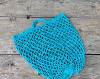 Bolsa de compras de ganchillo, bolsa de malla con asa corta, bolsa de playa de malla, bolsa para el mercado agrícola, bolsa Aqua, bolso de mercado moderno, bolso de playa de malla de ganchillo moderno, bolso de juguete de playa