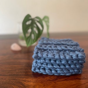 Rustic Farmhouse Coaster Set Chunky Knit Coaster Cottage Hostess Gift Farmhouse Decor Cottage Double Knit Coaster Lakehouse Decor Indigo