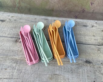 Reusable Utensil Set Camp Utensils Office Utensil Set Eco Friendly Cutlery Set Travel Utensils Wheat Travel Cutlery Set Chopsticks Case