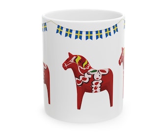 Schwedische Geschenk, schwedische Tasse, schwedische Kaffeetasse, skandinavische Volkskunst, Dalapferd Geschenk, schwedische Dekoration, schwedische Dekoration, skandinavische Kunst