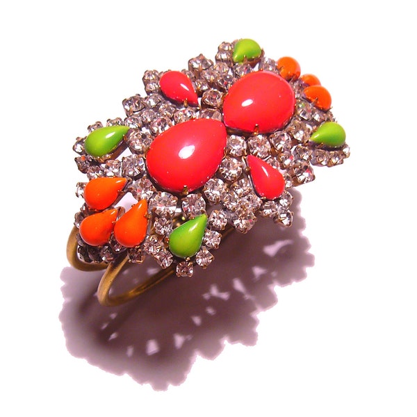 One of a Kind Neon Hand Painted Vintage Rhinestone Bracelet - Spring Dream(Glow in the dark)