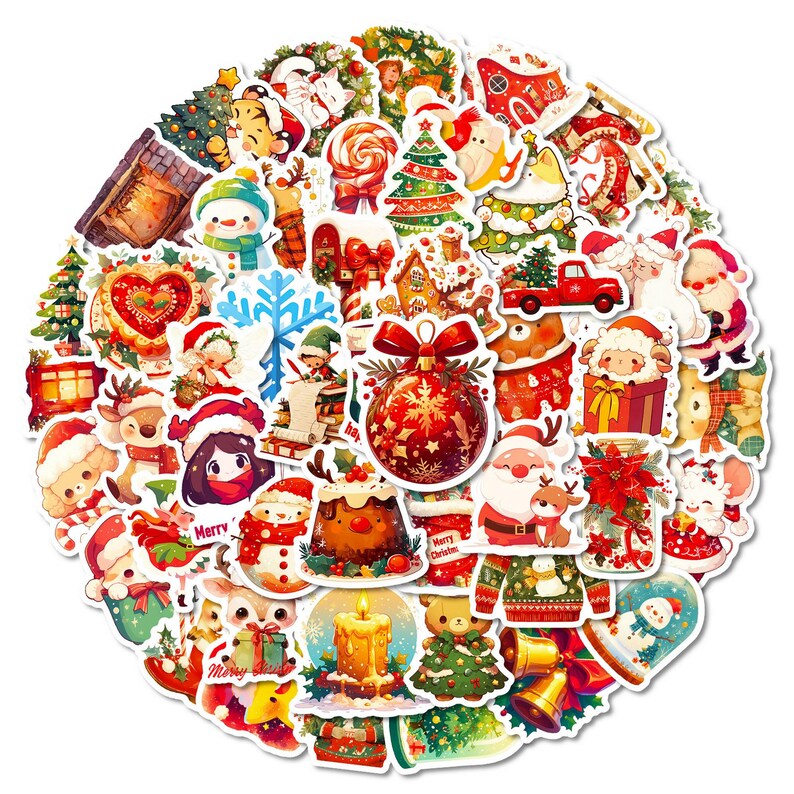 50 Christmas Stickers Pack, Cute Holiday PVC Decals for Journaling ...