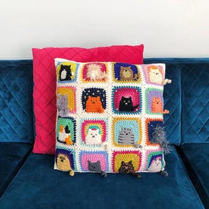 Crochet Pattern Cats Square Pillow, Granny Cat Square, Many Cats Square Pillow, Cat Pillow for Decoration, English PDF Pattern