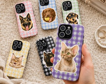 Funda para teléfono con foto de mascota personalizada, funda con retrato de perro o gato personalizado, funda resistente y brillante.