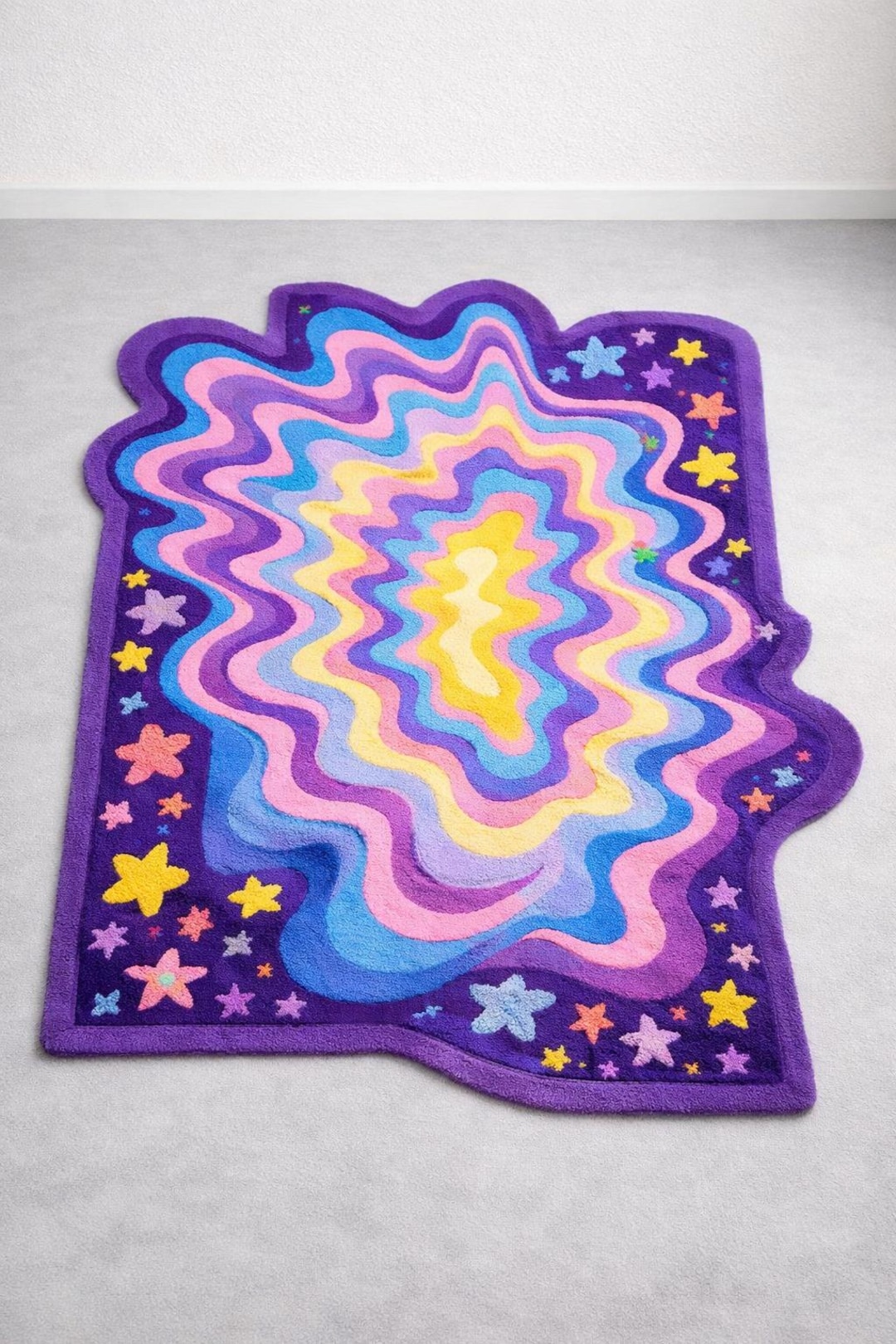Colorful Abstract Tufted Rug, Handmade Psychedelic Carpet, Rainbow Wavy ...