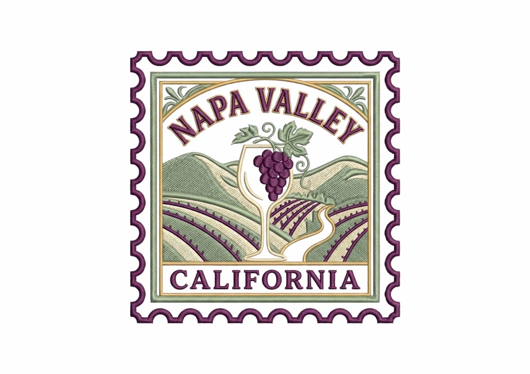 Napa Valley Stamp Embroidery Design, California Wine Country Travel ...