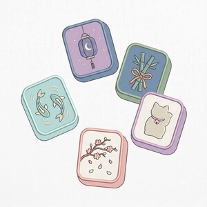 Japanese Patch Embroidery Bundle, Koi Fish Sakura Cat Lantern Machine Embroidery Designs