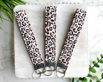 Leopard Print Wristlet Keychain: Handmade Key Fob