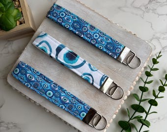Evil Eye Fabric Wristlet Keychain: Greek Mati Accessory