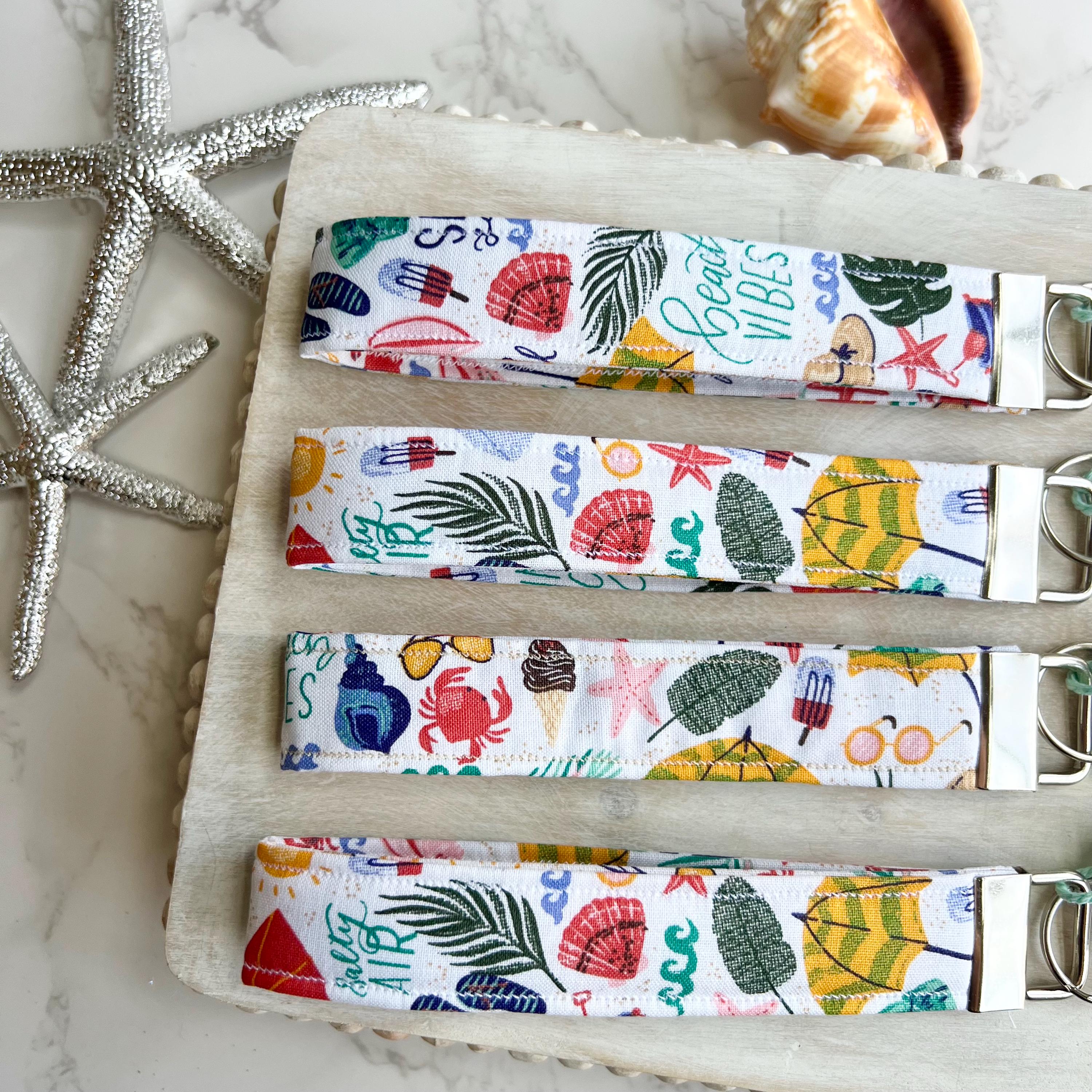 Beachy Fabric Wristlet Keychain: Coastal Key Fob