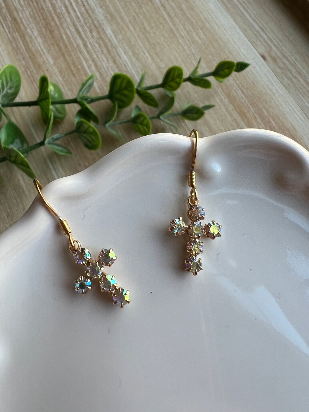 Crystal Cross Earrings Gold Tiny Cross Earrings Rhinestone Etsy