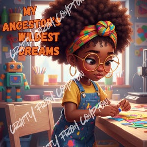 Wildste dromen voorouders meisje, png | Black Girl in Makerspace-illustratie (digitale download)