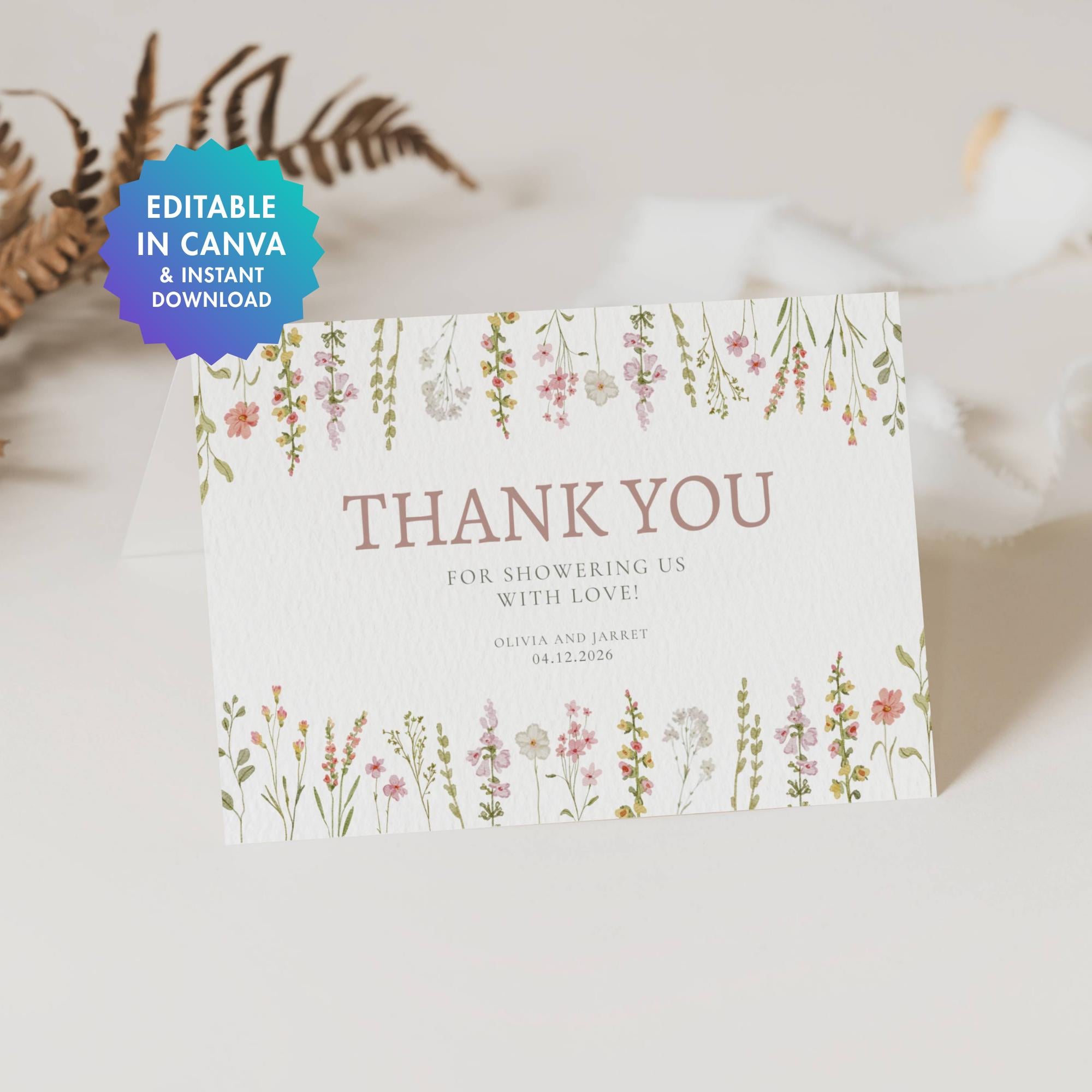 Baby in Bloom Girl Baby Shower Thank You Card | Dusty Pink Floral ...