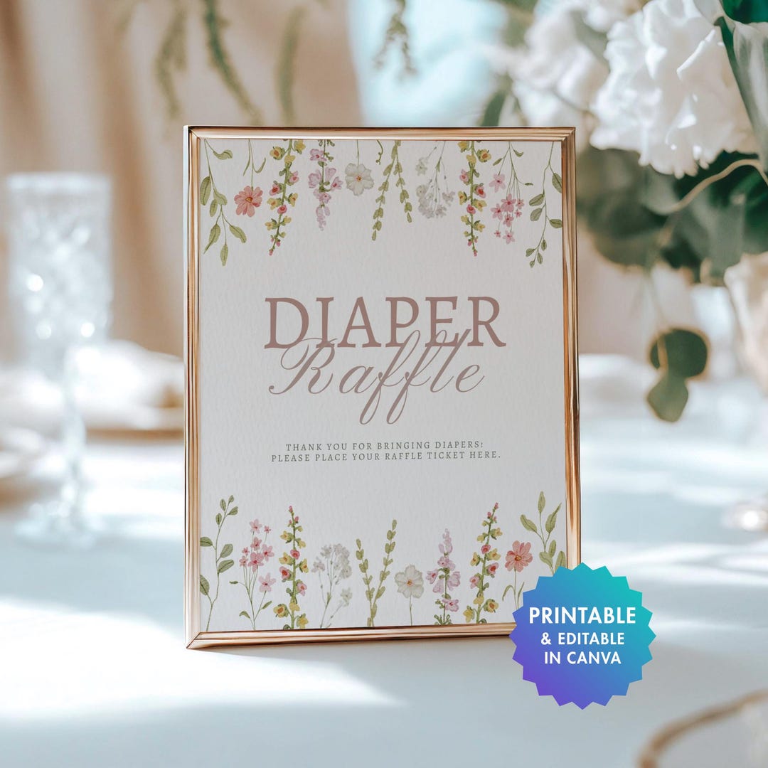 Pink Diaper Raffle Sign Baby in Bloom Pink Diaper Raffle Sign & Ticket | Girl Baby Shower Game ...