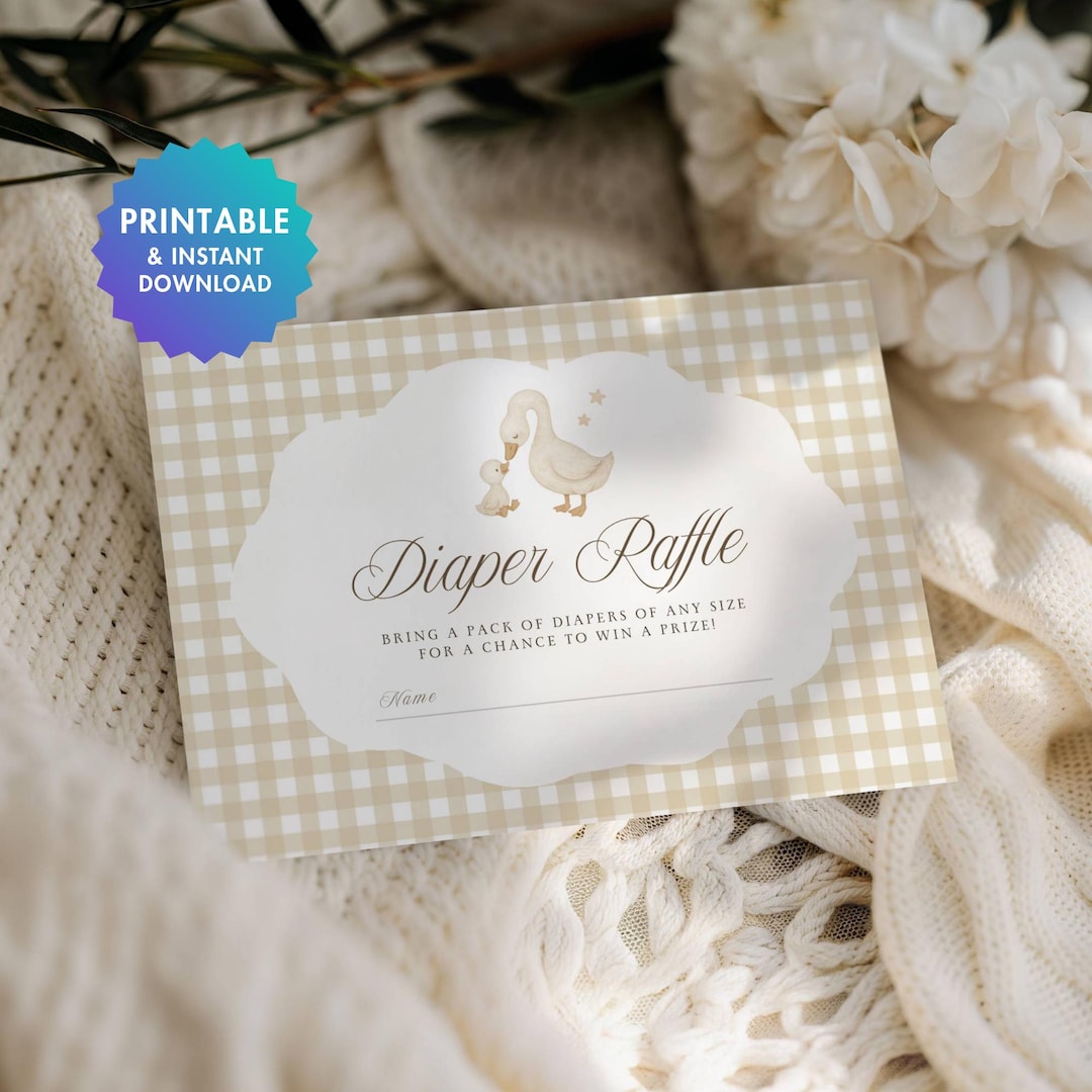 Silly Goose Diaper Raffle Card | Brown Gingham Baby Shower Game ...