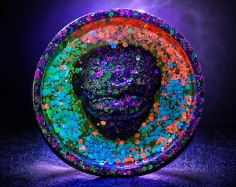 Glow in Dark Resin Incense Holder | Black Glitter Cosmic Decor, Psychedelic Accent