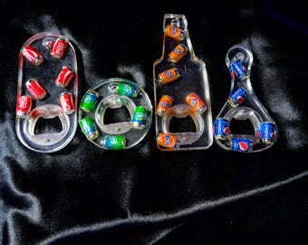 Handmade Resin Bottle Openers Set | Mini Soda Can Bottle Openers | Coca-Cola, Sprite, Pepsi, Fanta | Unique Bar Accessories | Handmade Gift