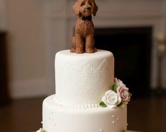 Figura 3D personalizable para tarta de boda con forma de perro Goldendoodle