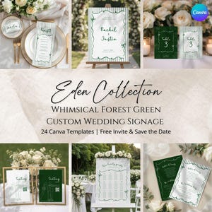 EDEN - Pacchetto di cartelli per matrimoni a tema foresta incantata color verde / 24 modelli Canva modificabili / Download digitale immediato
