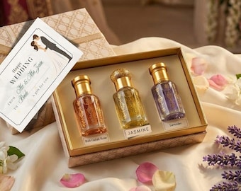 Bridal Attar Set for Her | Rose, Jasmine, Lavender Perfume | Alcohol Free Wedding Gift | Digital gift tag included | Shaadi Gift for Bride