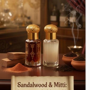 Aceite de perfume terroso natural Attar de sándalo y mitti, Attar indio amaderado, fragancia duradera sin alcohol imagen 1