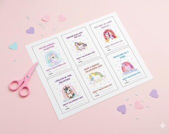 Unicorn Valentine Cards | Kids Classroom Printable (PDF Bundle + zip file)
