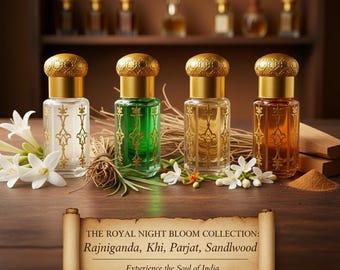 Royal Night Bloom Attar Collection, Indian Perfume Oils, Set of 4