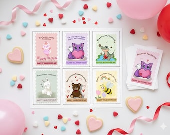 Animal Valentine Cards | Kids Classroom Printable (PDF Bundle, zip file for card for free
