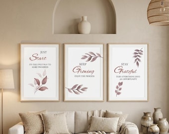 Boho Botanical Prints, Motivational Quote Gallery Wall , Minimalist Beige Decor, Printable Gallery (Digital Download)
