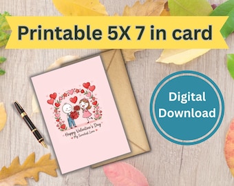 Heart Balloons Valentine's Day Card - Printable 5x7 (Digital Download)