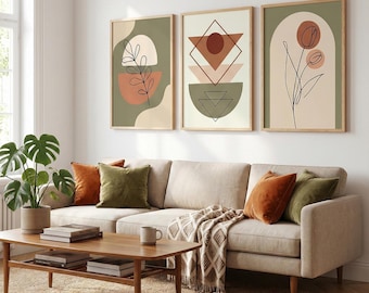 Boho Botanical Wall Art Set, Sage Green Terracotta Prints (Digital Download)