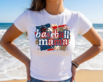 Baseball Mama Baby Tee, Cropped Game Day Shirt, Sports Mom Sequin Detail