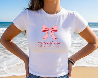 Coquette Baby Tee for Women, Concert Era Bow Crop Top, Soft Girl Y2K Fitted Shirt