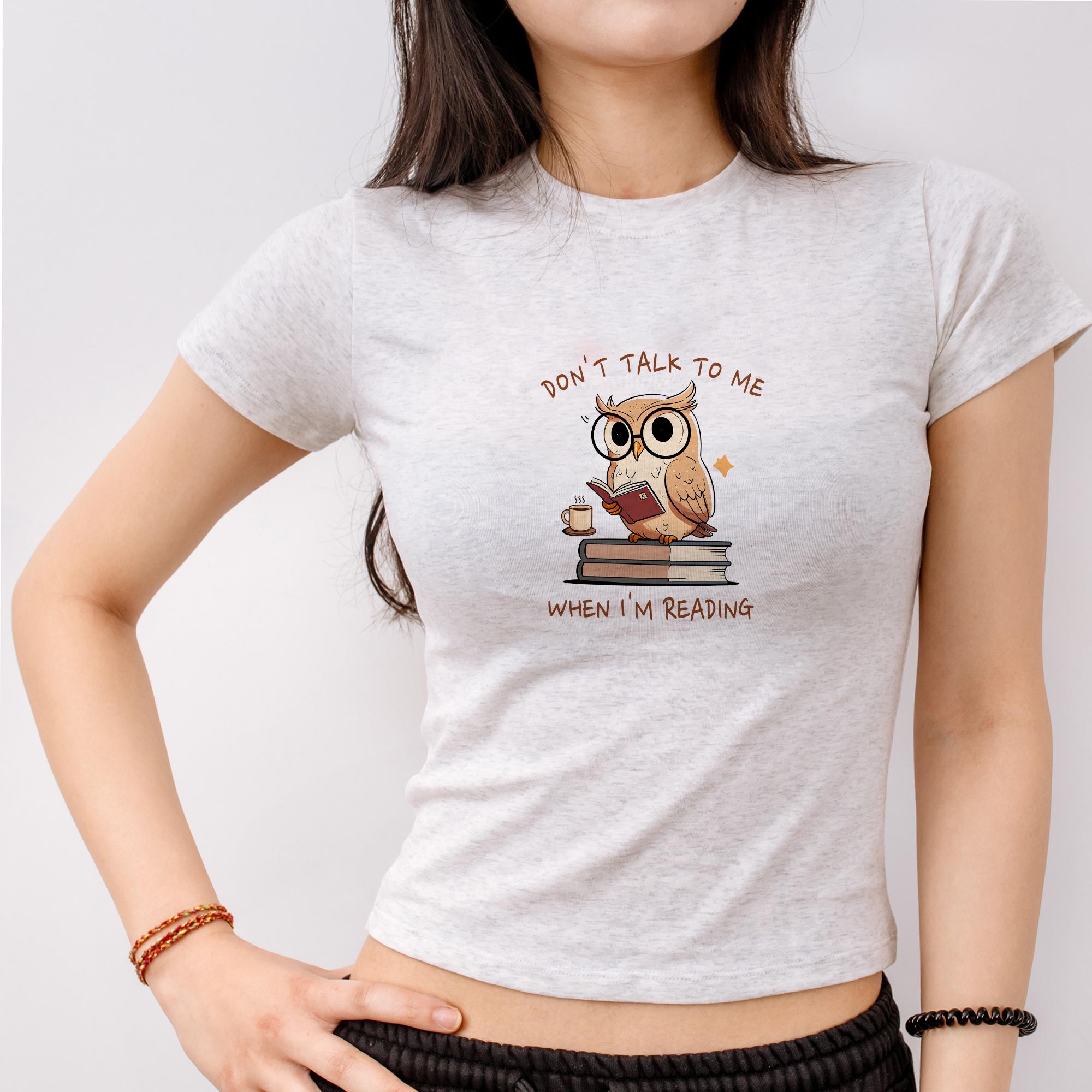 Coffee Books Owl Baby Tee, Cozy Bookish Shirt Women