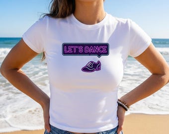 Disco Ball Baby Tee, Lets Dance Y2K Glam Aesthetic Fitted Cotton Womens Tee
