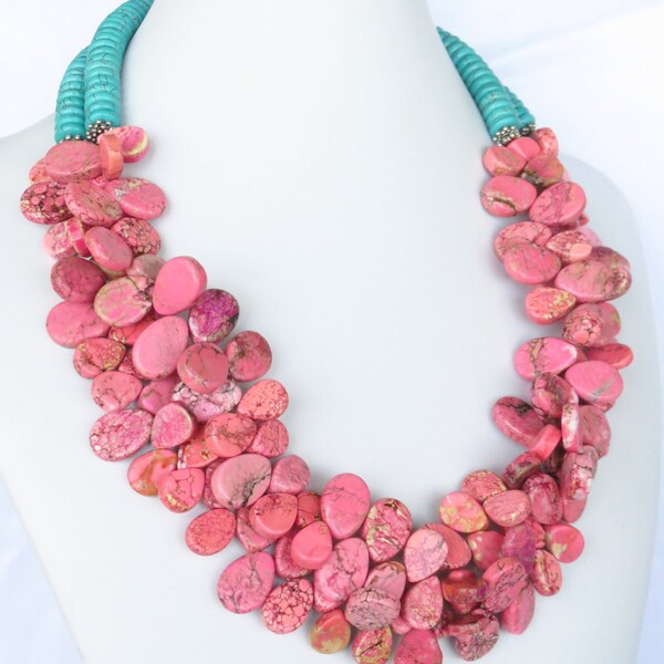 Summer Necklace  -Pink Turquoise Statement Necklace