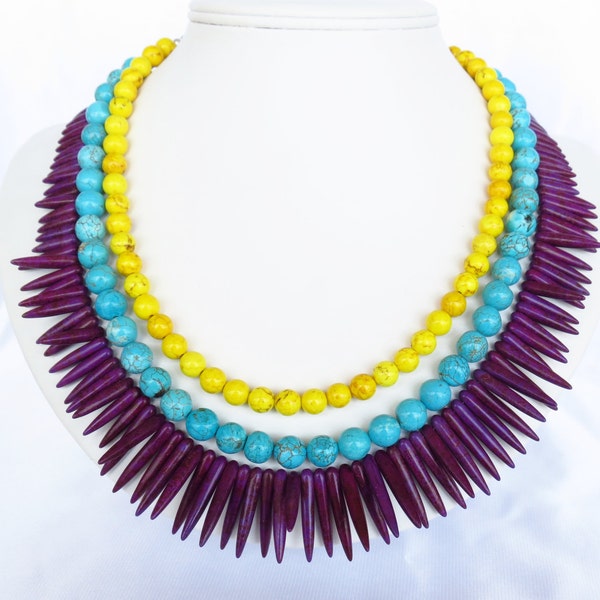 Multi Color  Rainbow Turquoise Necklace -  Turquoise Statement Necklace