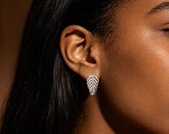 Silver Shimmering Feathers Clear Cz Stud Earrings Gift Bag