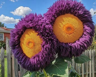 50 Giant Teddy Bear Sunflower Seeds | Yellow & Purple Mix | Enchanting Fluffy Blooms