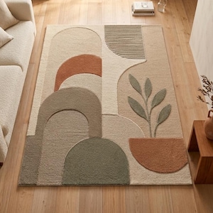 Mid Century Modern Hand Tufted Teppich | Geometric New Zealand Wool Floor Art