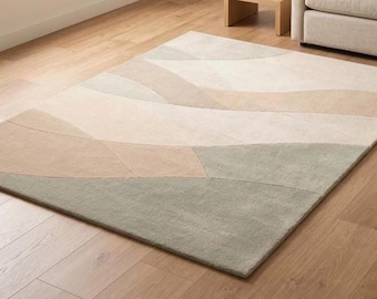Layered Neutral Field Tufted New Zealand Wool Rug, Earth Flow Area Rug